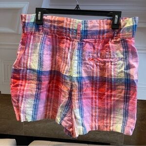 P:  C&C California 100% LINEN Shorts High Rise Plaid  Womens Sz 12 Pink Blue